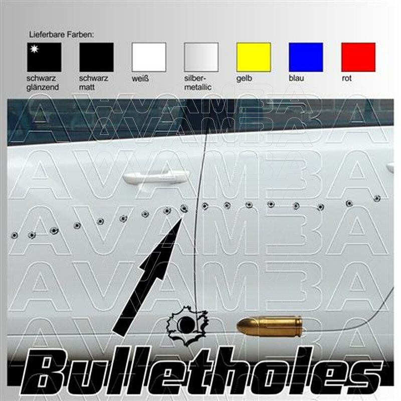 Einschuss-Löcher Sticker Set I 4 Blätter Bullet-Holes als Auto