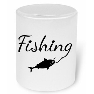 Fishing (Fisch am Haken)  Moneybox / Spardose mit Aufdruck